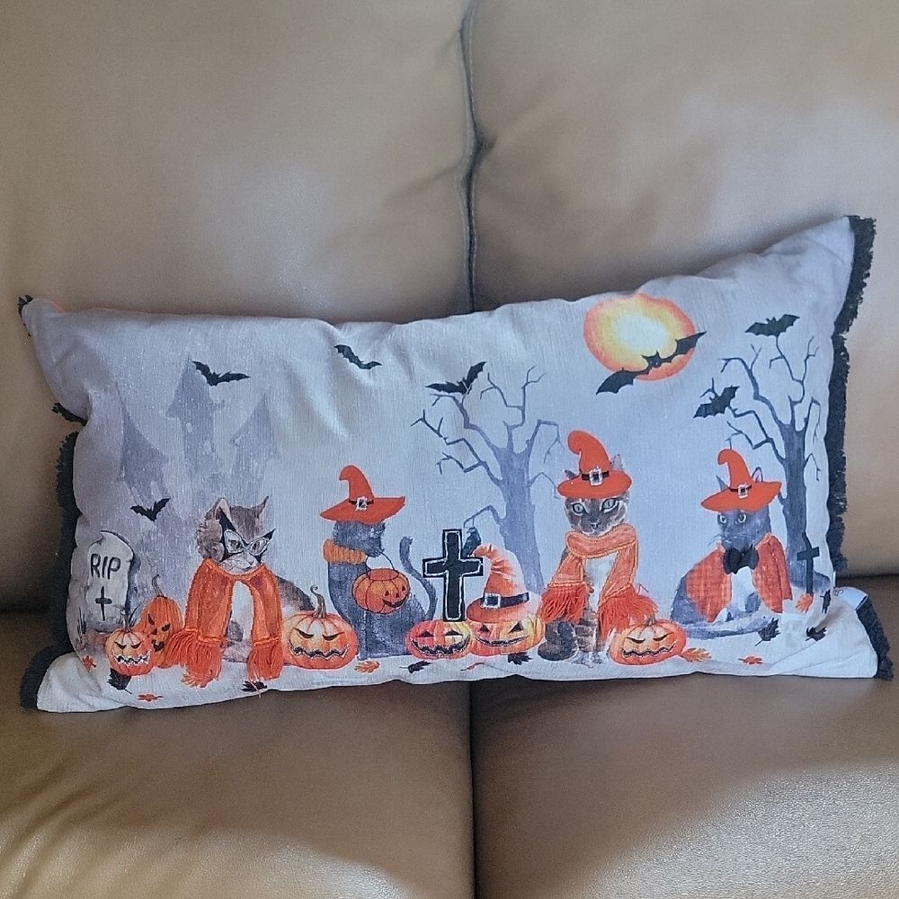 Atira Designs Halloween Cat Pillow with Witch Hats